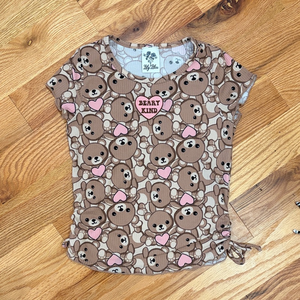 Lily Bleu Brown Bear Print T-Shirt with Pink Accents